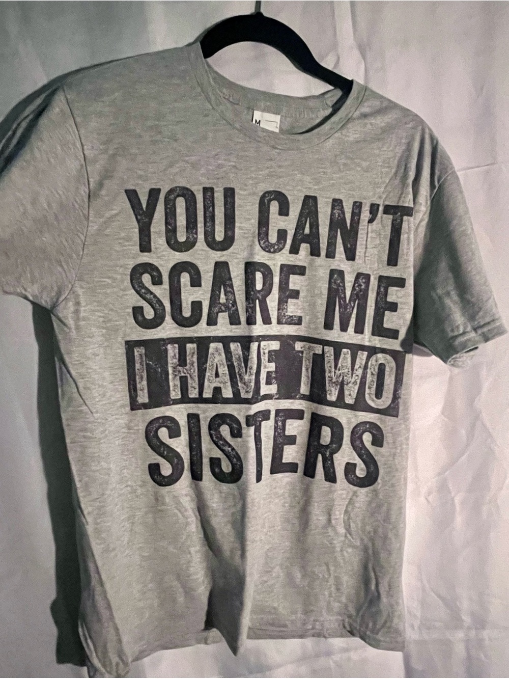 Gray Graphic Tee "You Can't Scare Me I Have Two Sisters"